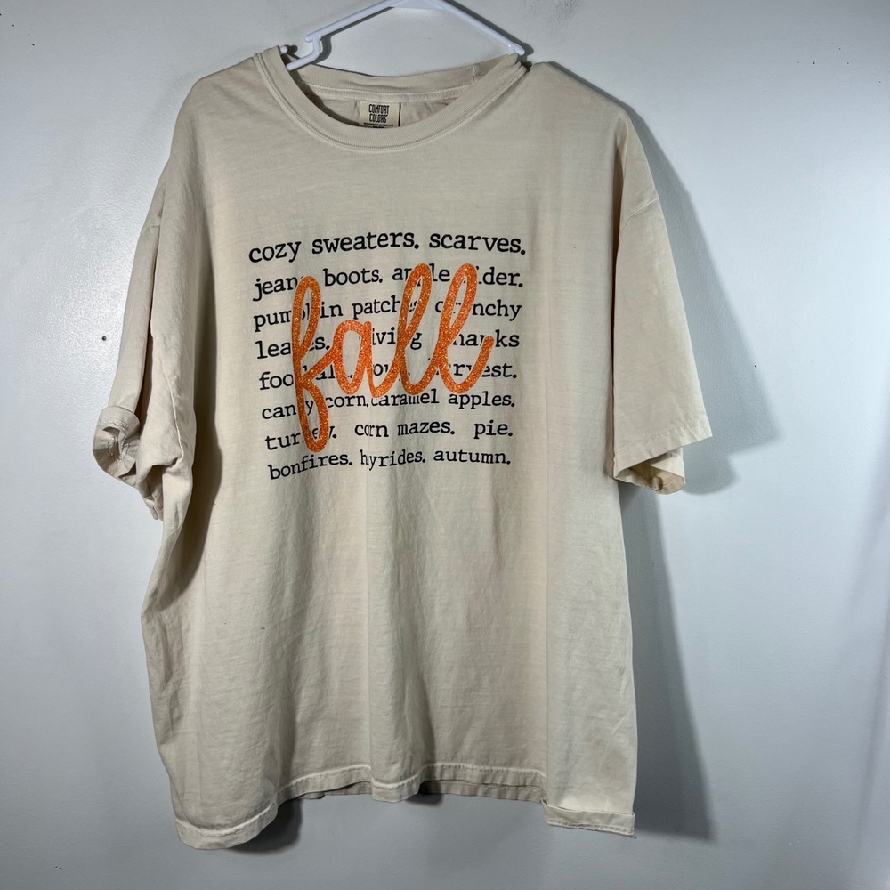 Comfort Colors Fall List Graphic T-Shirt Ivory Orange Glitter Autumn Womens 3XL
